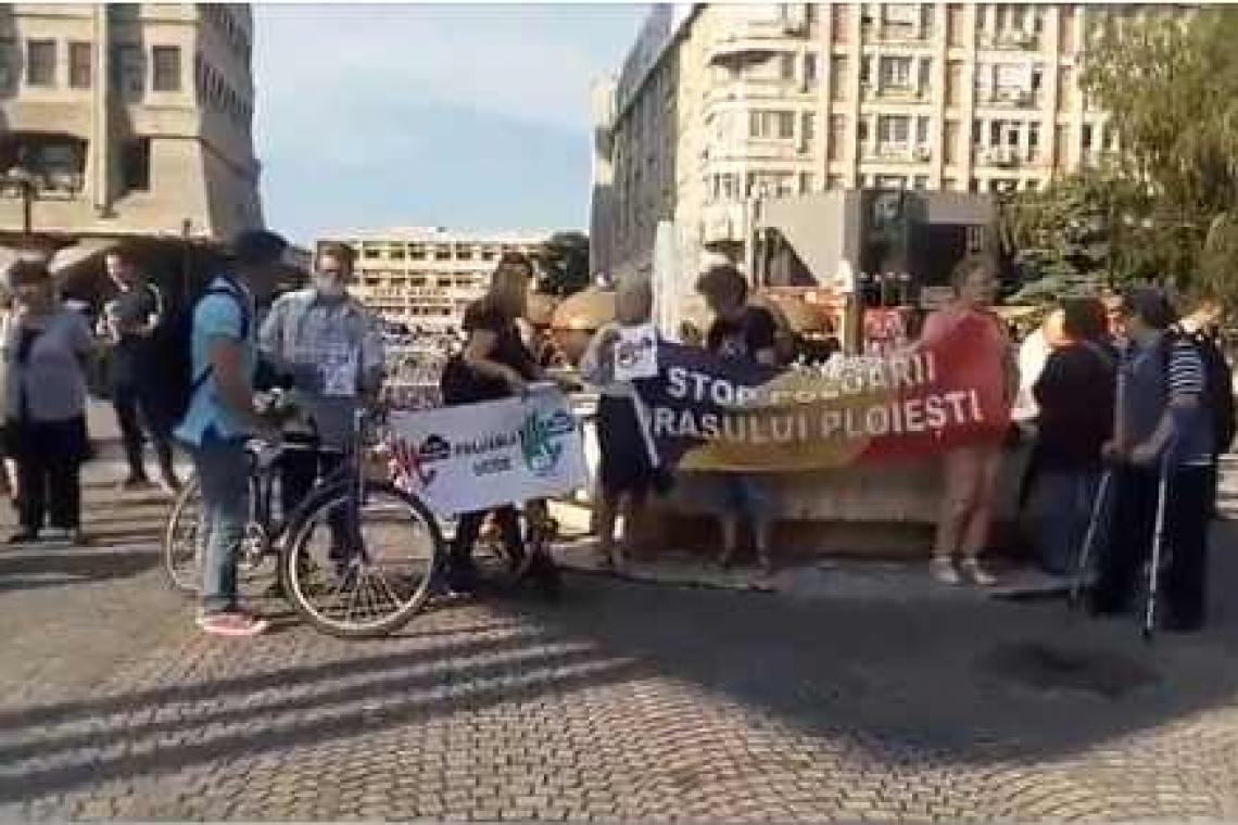 15 persoane au protestat la Ploiești împotriva poluării orașului